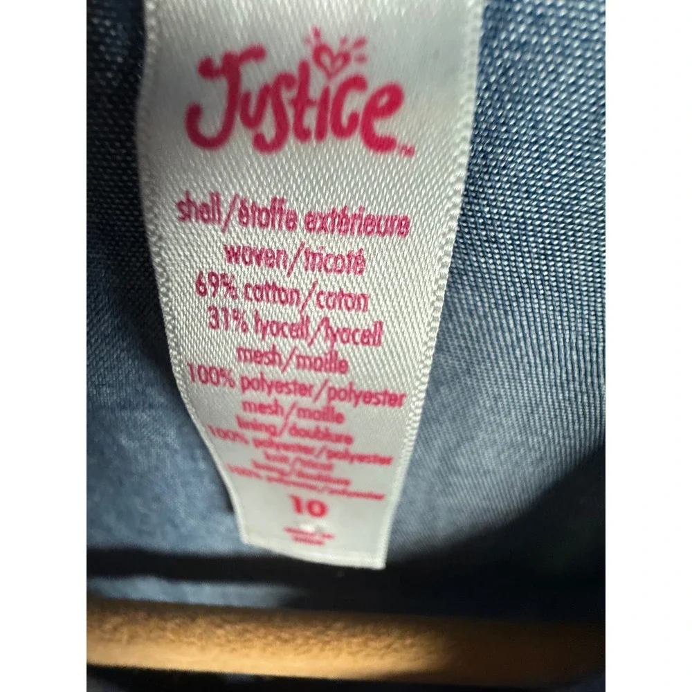 Justice Girls Denim Floral Shirt Dress With Belt Size 10 long sleeve Valentine's